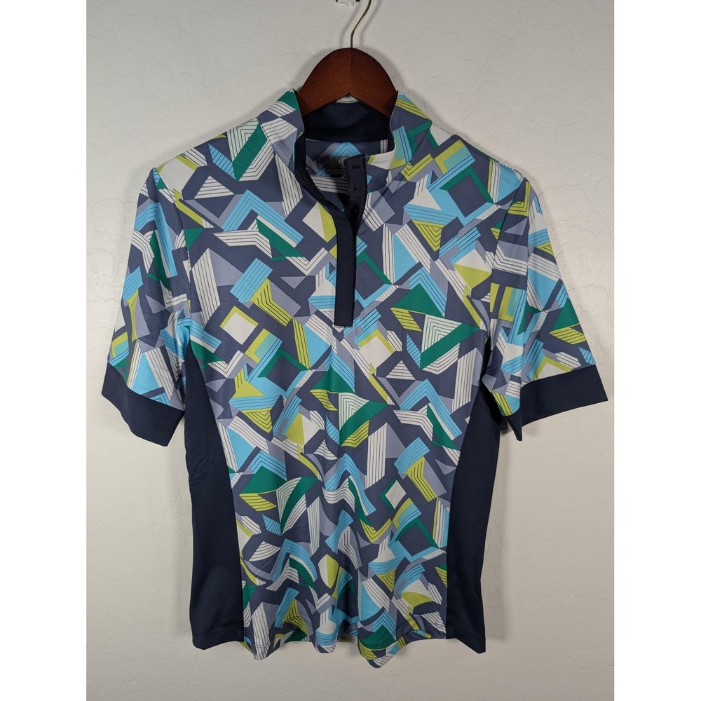 Callaway Polo‎ Shirt Womens Medium Blue Green Abstract Opti-Dri Golf Performance